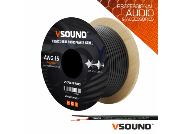 VSOUND Cabo Coluna Profissional 2x1.50mm² Preto Redondo VSOUND Cabo Coluna Profissional 2x1.50mm² Preto Redondo